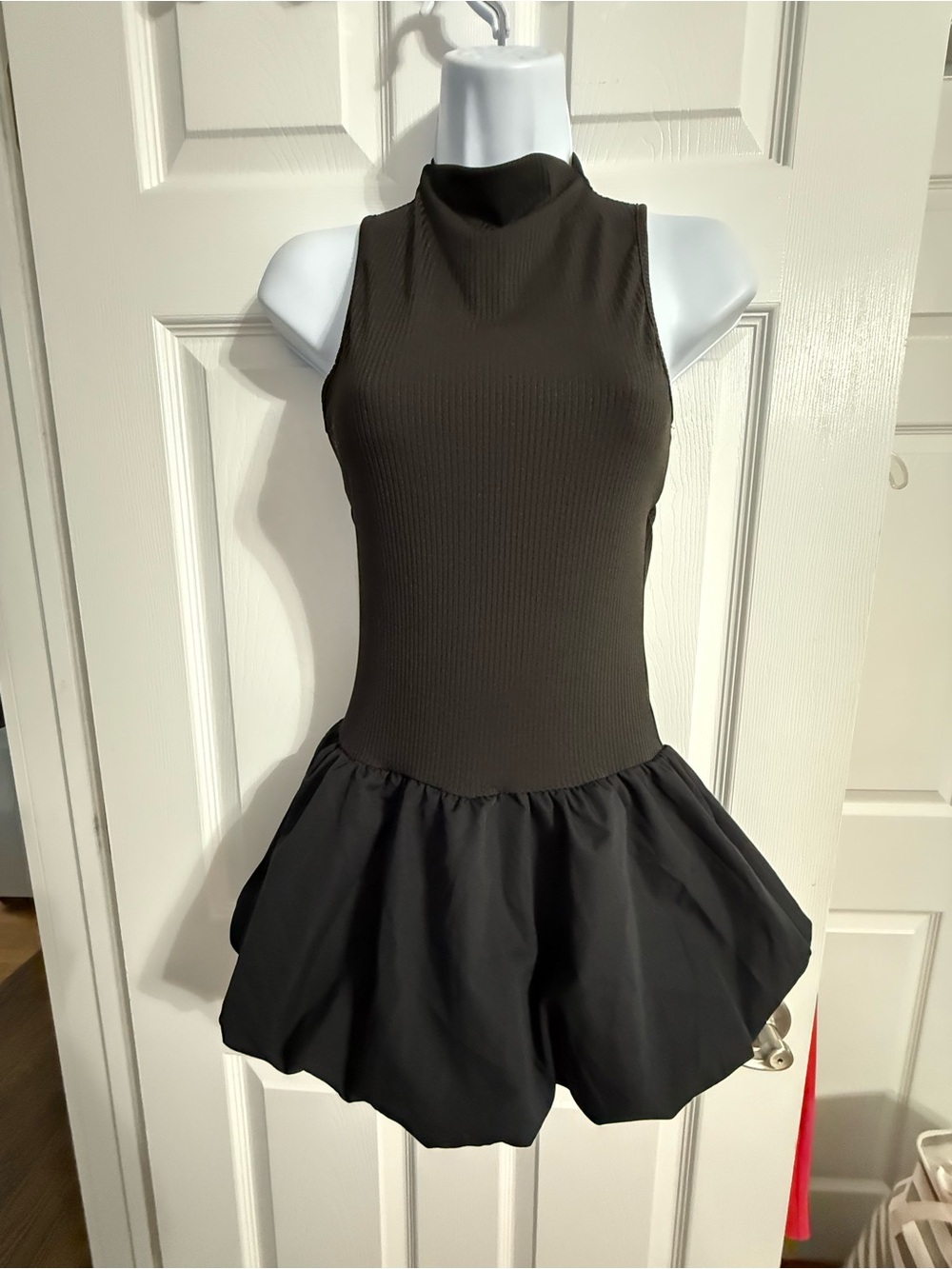 Black Ribbed Mock Neck Tank with Bubble Skirt / skort